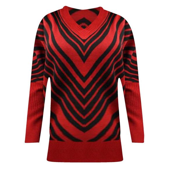 Chevron Striped V-Neck Sweater With Dolman Sleeves - Picture 6 of 8